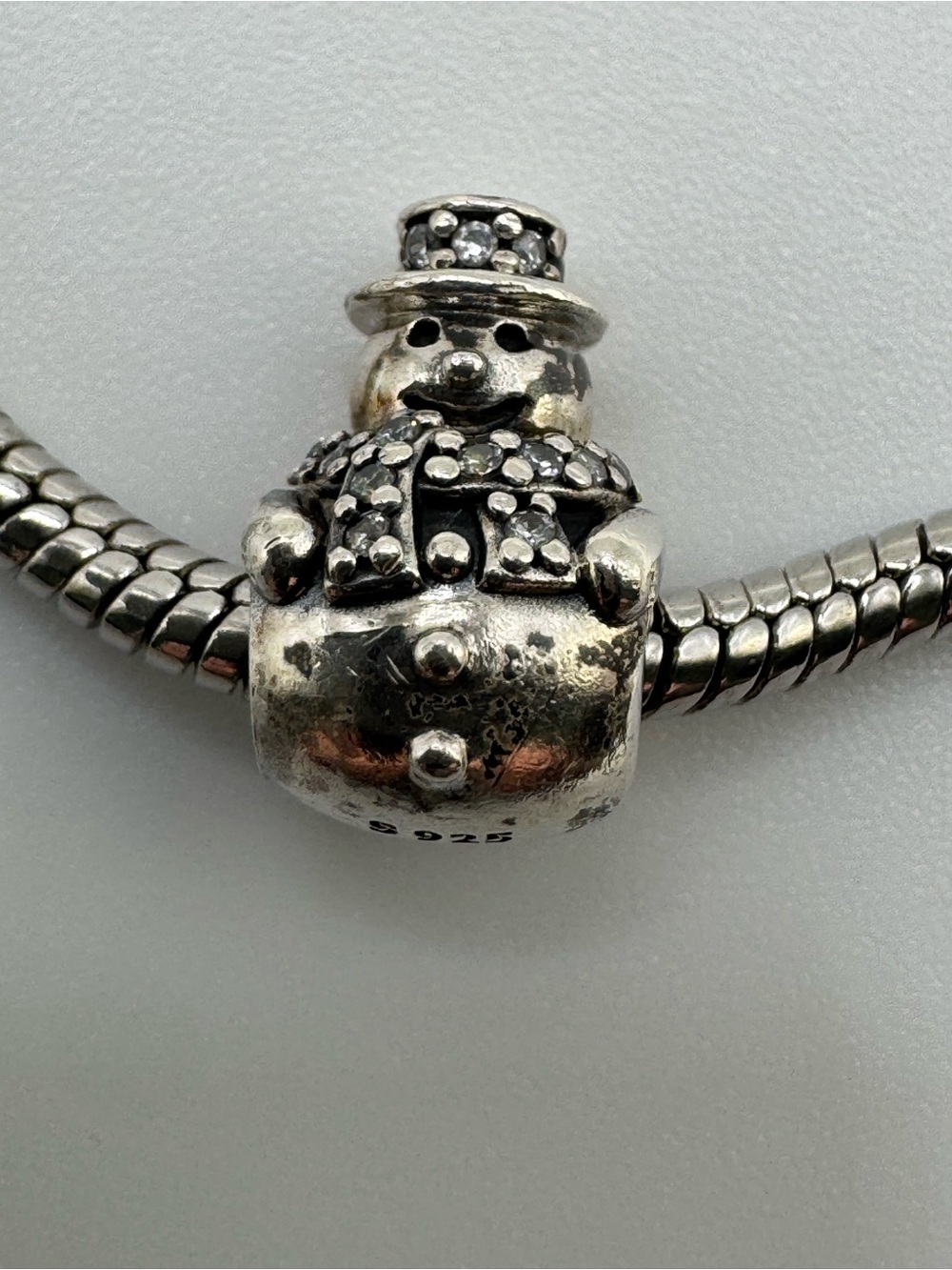 Authentic Pandora Retired Snowman Christmas Charm Sterling Silver S925 ALE